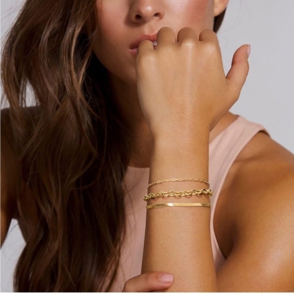 Gold 14k Gold Plated Snake Chain Layered Bracelet - Picture 1 of 3